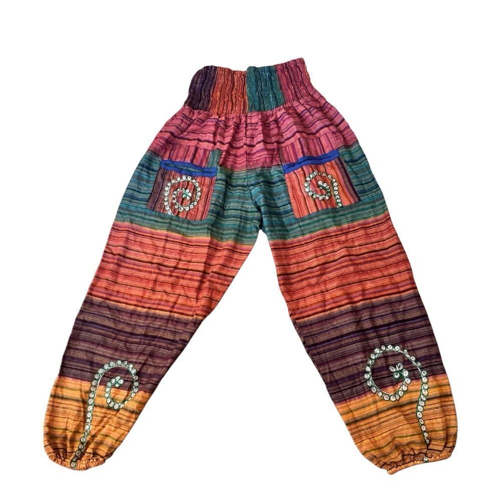 100% Cotton Boho Striped Harem Pants – One Size (Fits S/M)